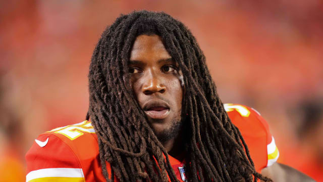 Aug 25, 2022; Kansas City, Missouri, USA; Kansas City Chiefs linebacker Nick Bolton (32) reacts during the second half against the Green Bay Packers at GEHA Field at Arrowhead Stadium. Mandatory Credit: Jay Biggerstaff-USA TODAY Sports